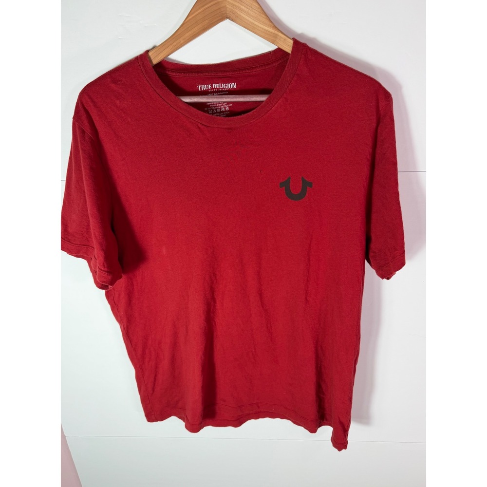 True Religion Mens Red Buddha Logo Graphic T-Shirt Large 108567 Short Sleeve